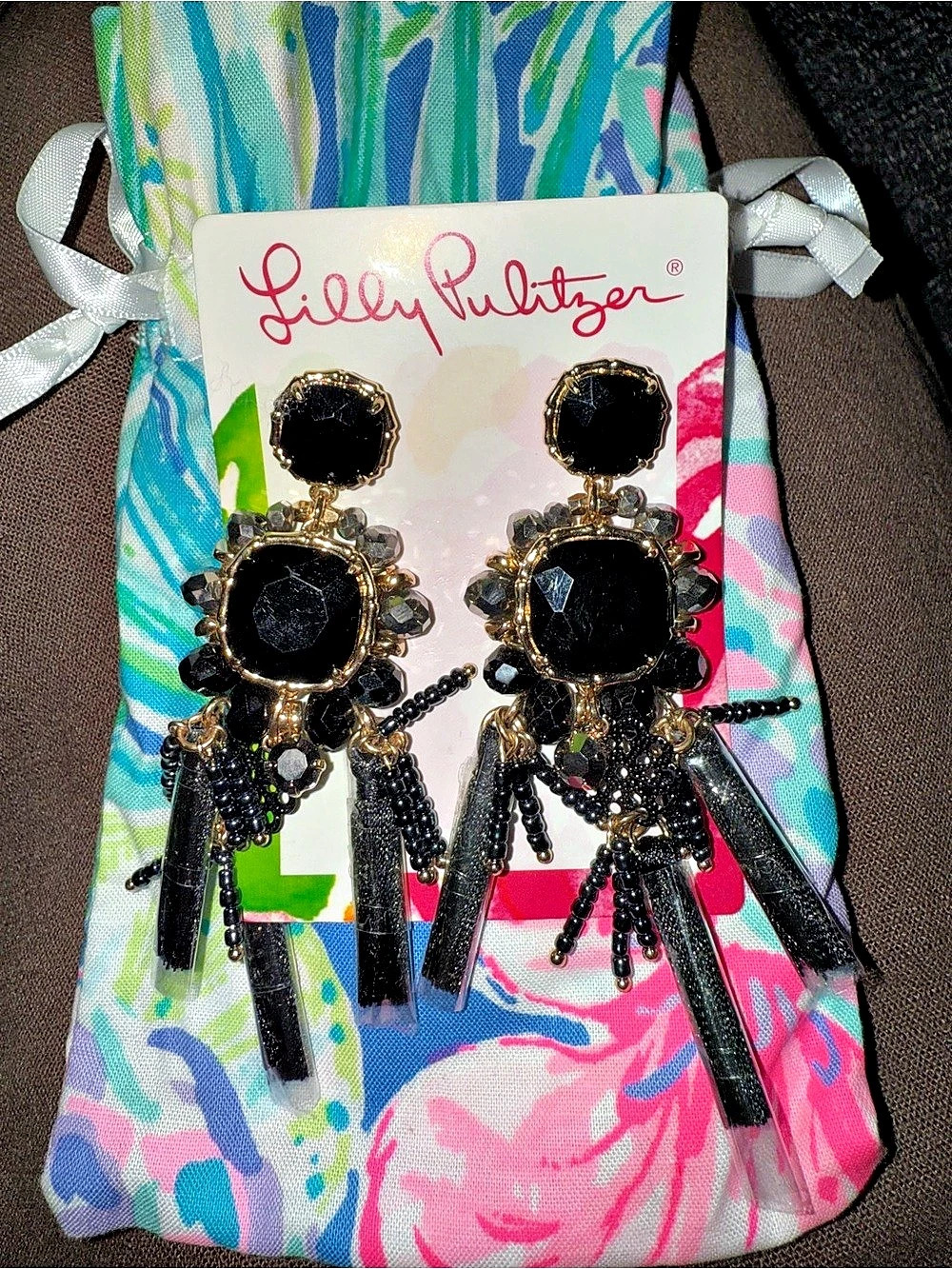 Lilly Pulitzer Waterside Earrings Black & Gold NWT